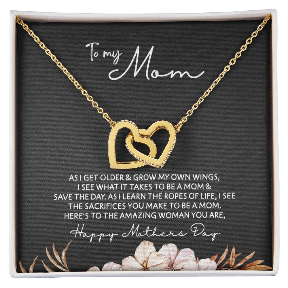 To Mom - Mother's Day Necklace - "Here's to an Amazing Woman" - Interlocking Hearts Necklace Gift Set - Design Dark 3.3