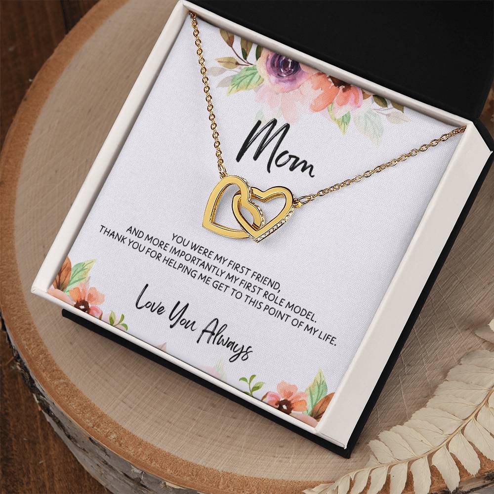 To Mom - Mother's Day Necklace - "You Were My First Friend" - Interlocking Hearts Necklace Gift Set - Design Light 5.2