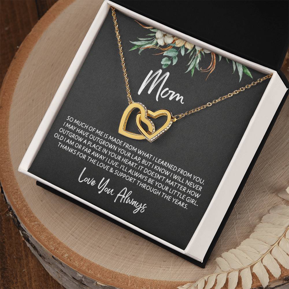 To Mom - Mother's Day Necklace - "I'll Always Be Your Little Girl" - Interlocking Hearts Necklace Gift Set - Design Dark 4.2