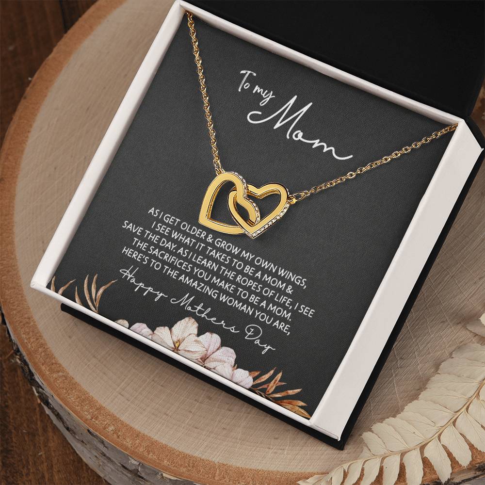 To Mom - Mother's Day Necklace - "Here's to an Amazing Woman" - Interlocking Hearts Necklace Gift Set - Design Dark 3.3