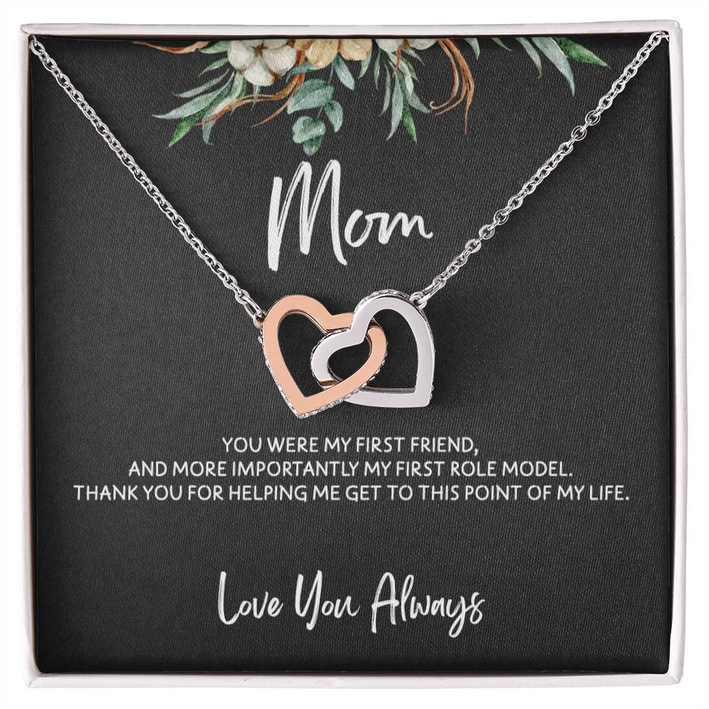 To Mom - Mother's Day Necklace - "You Were My First Friend" - Interlocking Hearts Necklace Gift Set - Design Dark 5.2