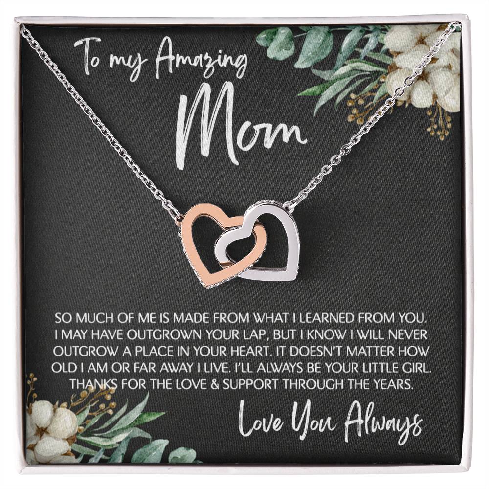 To Mom - Mother's Day Necklace - "I'll Always Be Your Little Girl" - Interlocking Hearts Necklace Gift Set - Design Dark 4.