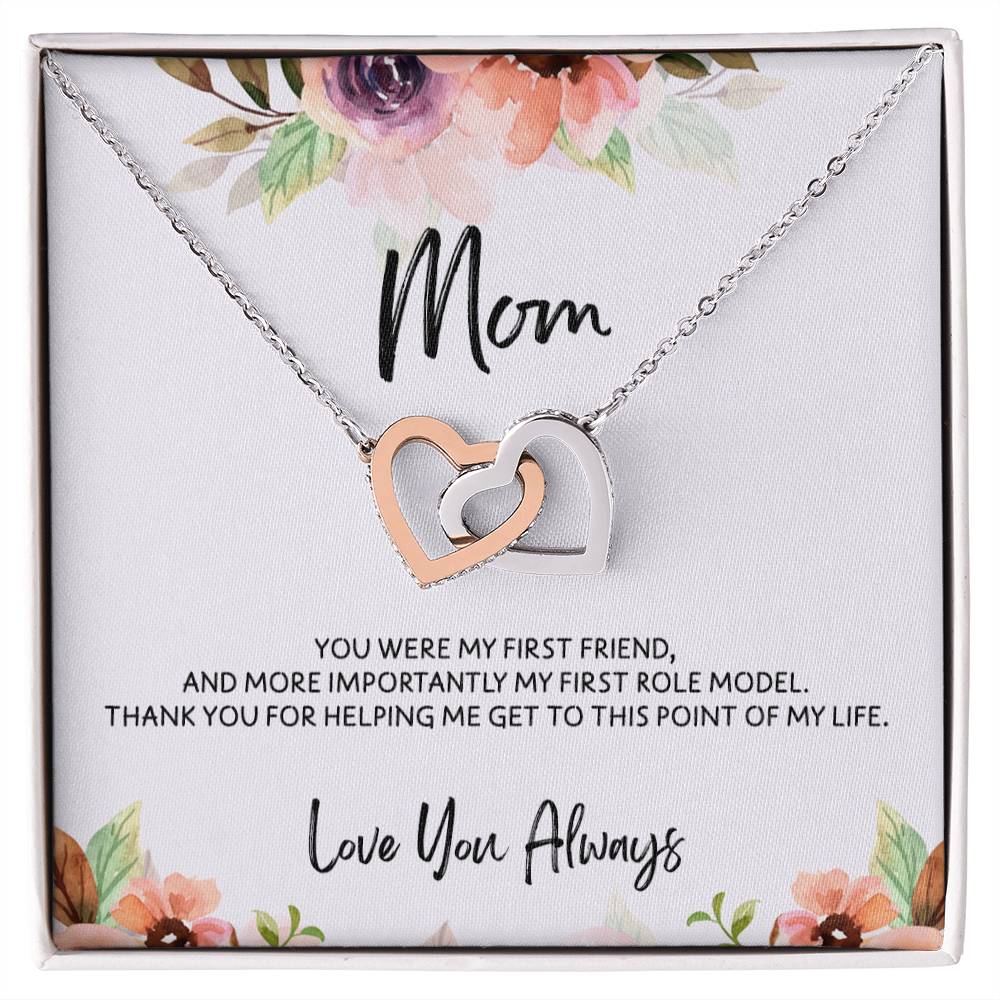 To Mom - Mother's Day Necklace - "You Were My First Friend" - Interlocking Hearts Necklace Gift Set - Design Light 5.2