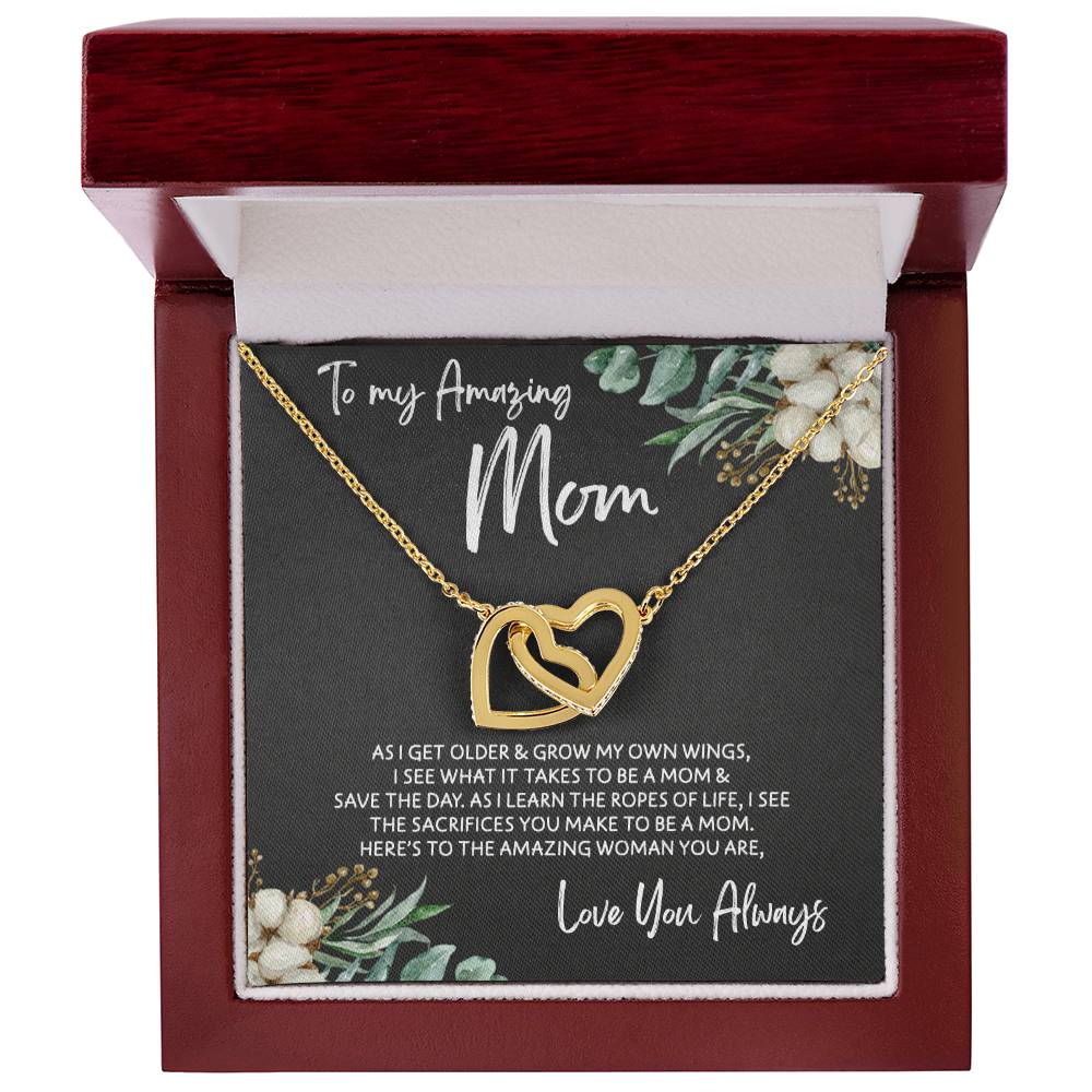 To Mom - Mother's Day Necklace - "Here's to an Amazing Woman" - Interlocking Hearts Necklace Gift Set - Design Dark 3.1