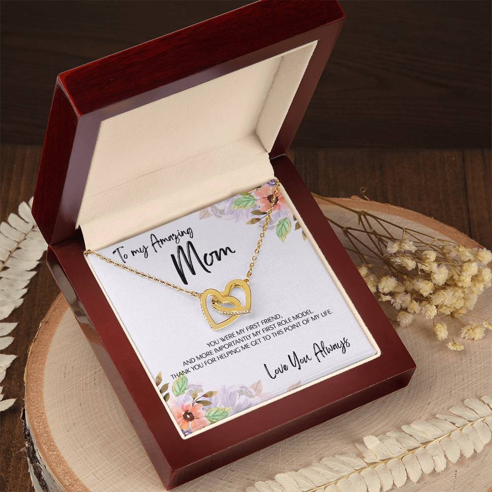 To Mom - Mother's Day Necklace - "You Were My First Friend" - Interlocking Hearts Necklace Gift Set - Design Light 5.1