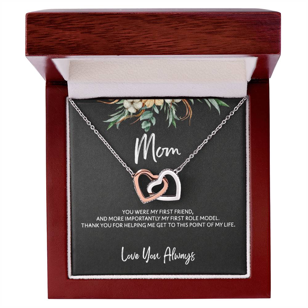 To Mom - Mother's Day Necklace - "You Were My First Friend" - Interlocking Hearts Necklace Gift Set - Design Dark 5.2