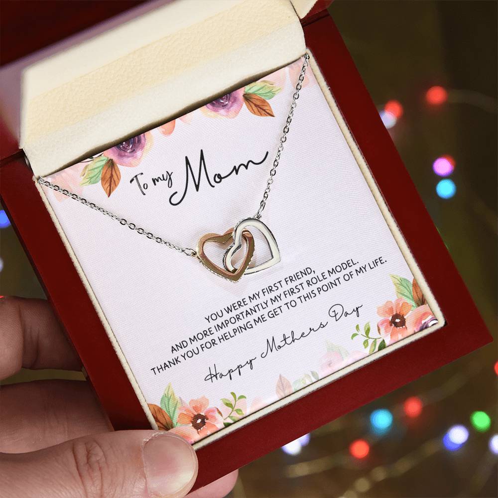 To Mom - Mother's Day Necklace - "You Were My First Friend" - Interlocking Hearts Necklace Gift Set - Design Light 5.3