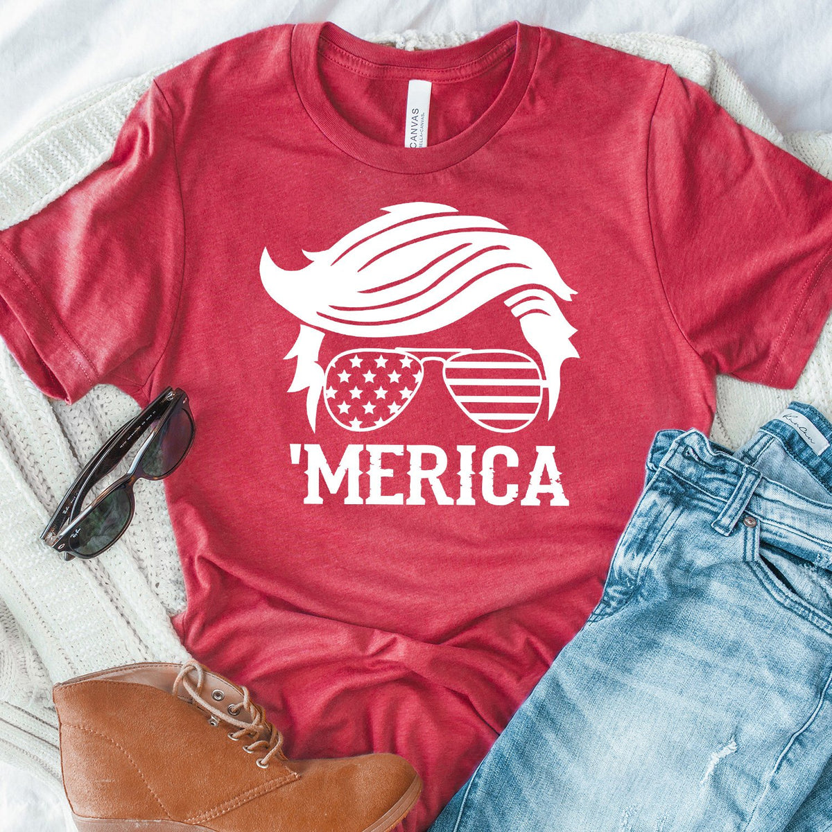 Trump Merica Glasses - Short Sleeve Tee Shirt