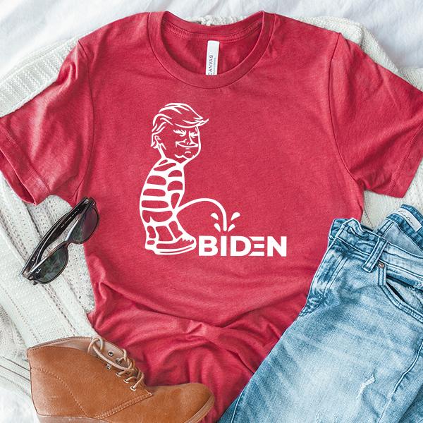 Trump Peeing On Biden - Short Sleeve Tee Shirt