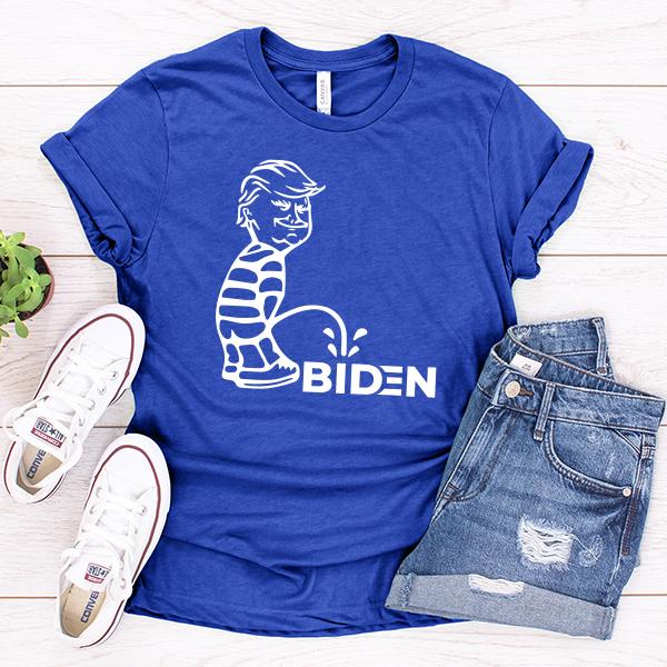 Trump Peeing On Biden - Short Sleeve Tee Shirt