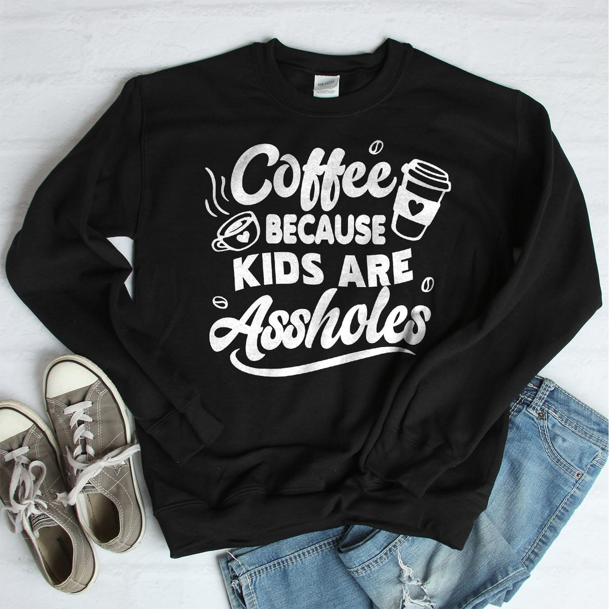 Coffee Because Kids are Assholes - Long Sleeve Heavy Crewneck Sweatshirt