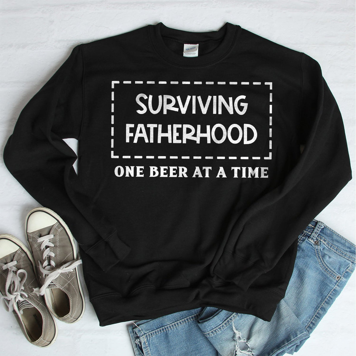 Surviving Fatherhood One Beer At A Time - Long Sleeve Heavy Crewneck Sweatshirt