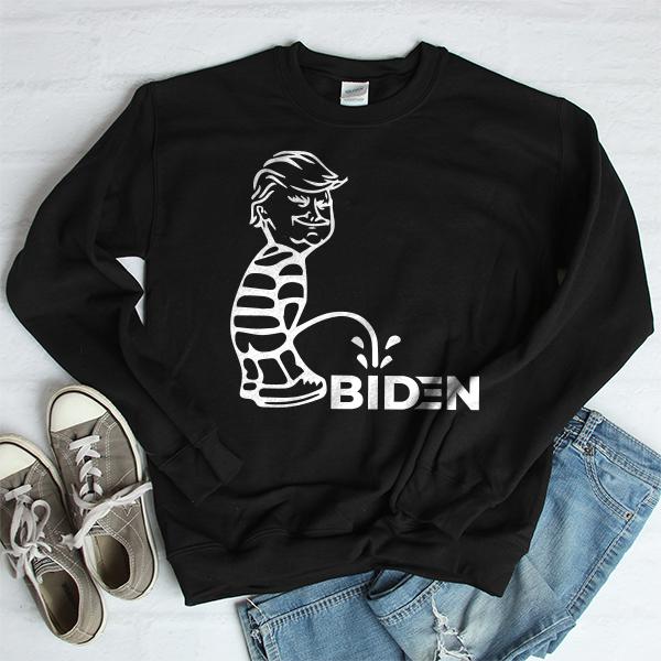 Trump Peeing On Biden - Long Sleeve Heavy Crewneck Sweatshirt