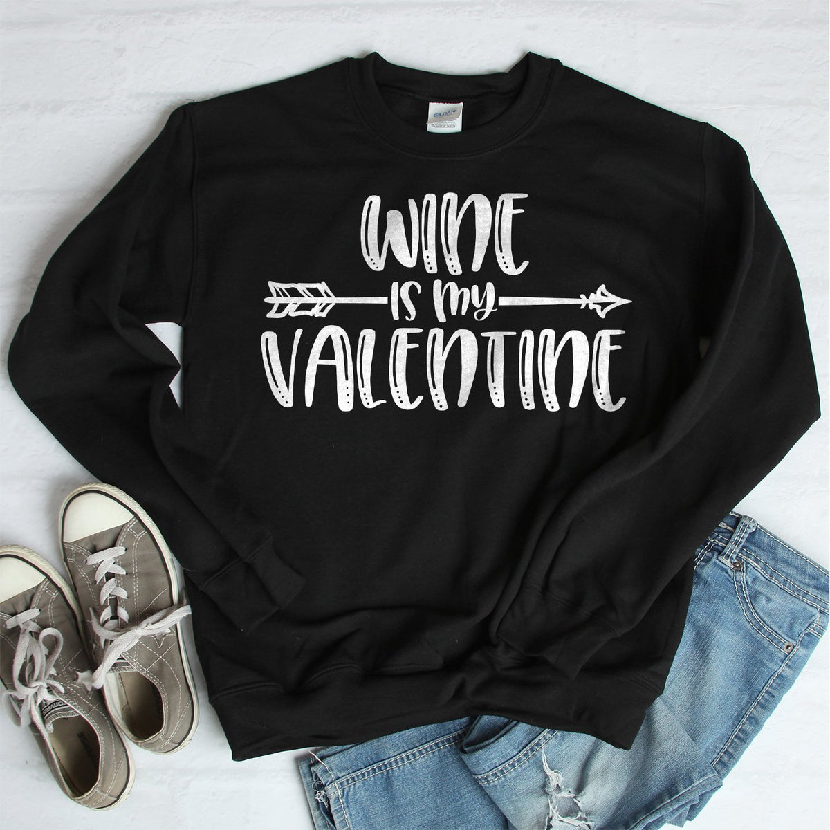 Wine is My Valentine - Long Sleeve Heavy Crewneck Sweatshirt