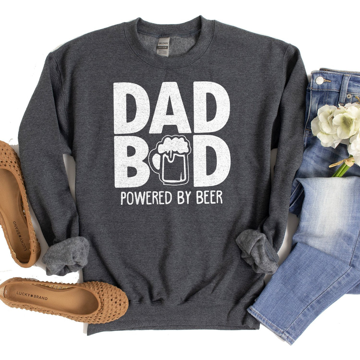 Dad Bod Powered By Beer - Long Sleeve Heavy Crewneck Sweatshirt