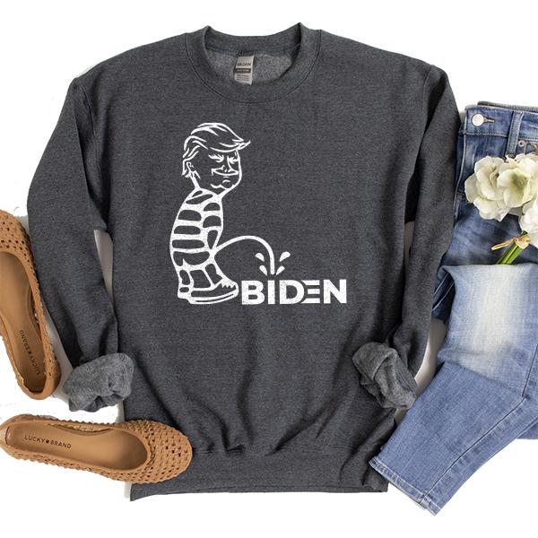 Trump Peeing On Biden - Long Sleeve Heavy Crewneck Sweatshirt