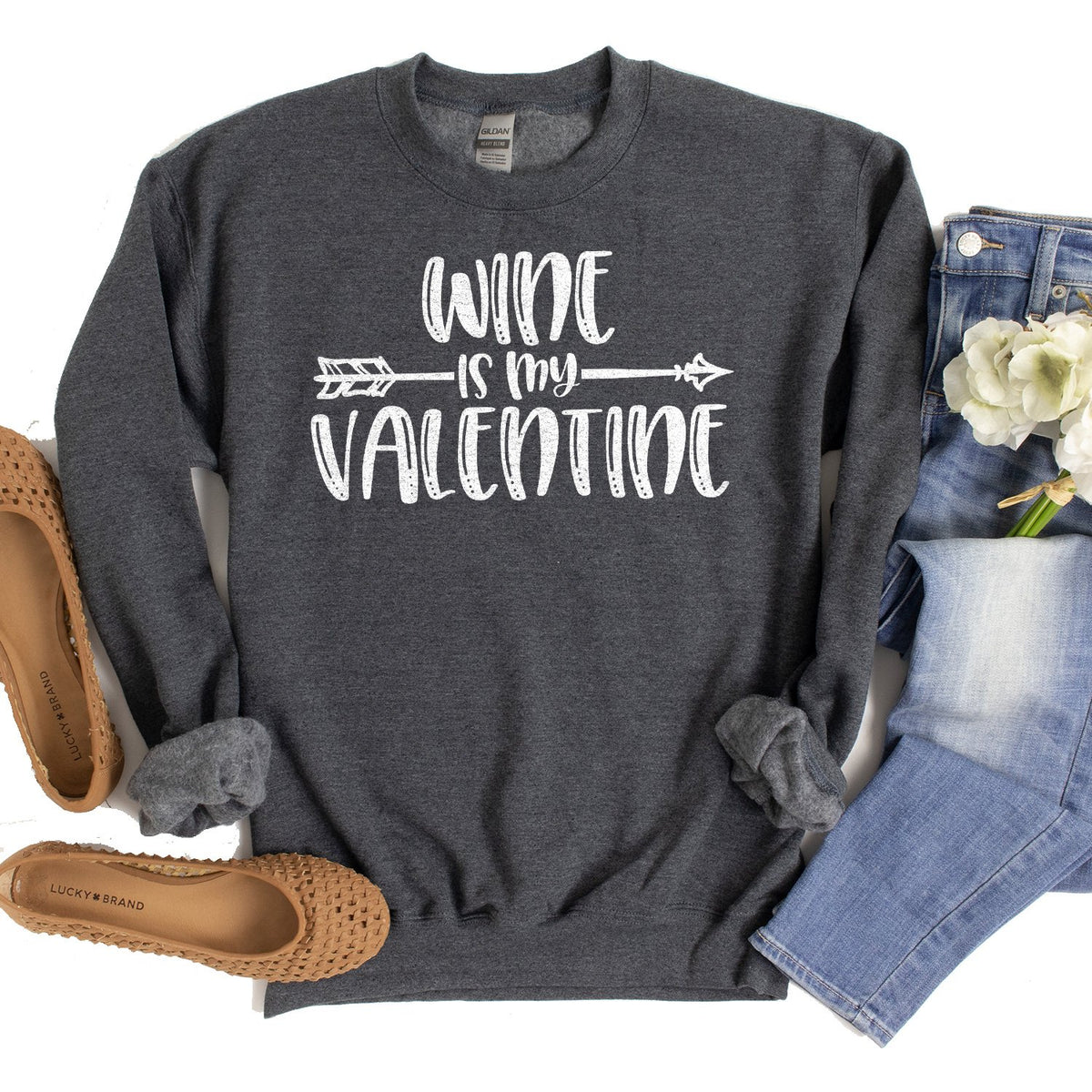 Wine is My Valentine - Long Sleeve Heavy Crewneck Sweatshirt