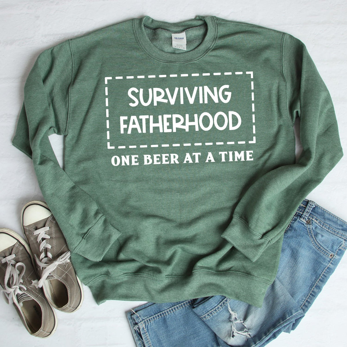 Surviving Fatherhood One Beer At A Time - Long Sleeve Heavy Crewneck Sweatshirt