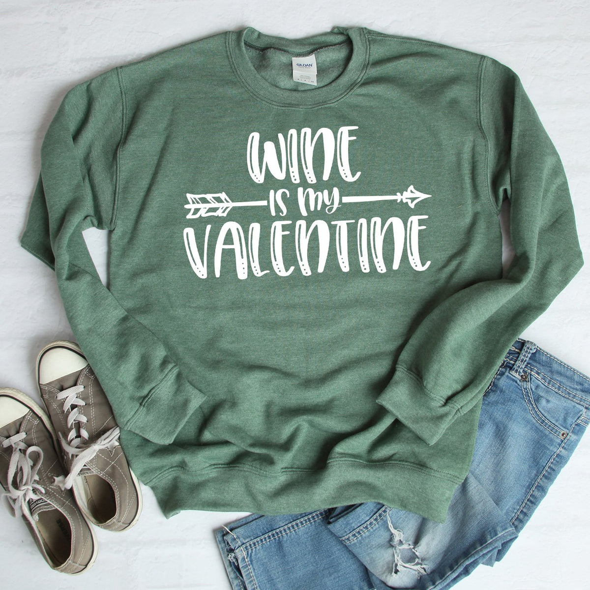 Wine is My Valentine - Long Sleeve Heavy Crewneck Sweatshirt