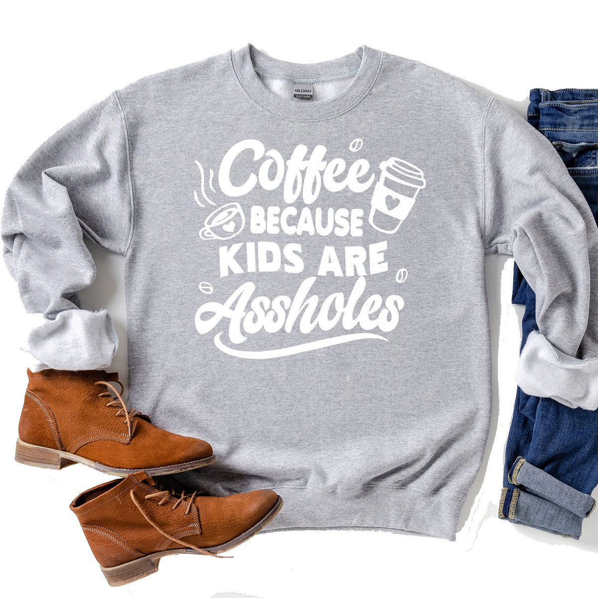 Coffee Because Kids are Assholes - Long Sleeve Heavy Crewneck Sweatshirt