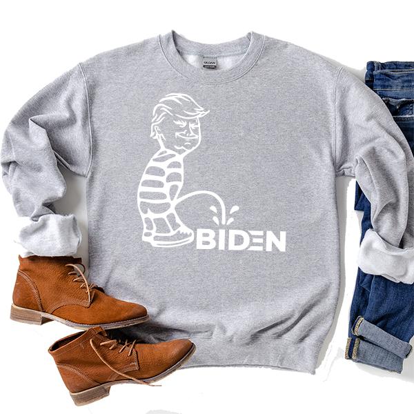 Trump Peeing On Biden - Long Sleeve Heavy Crewneck Sweatshirt