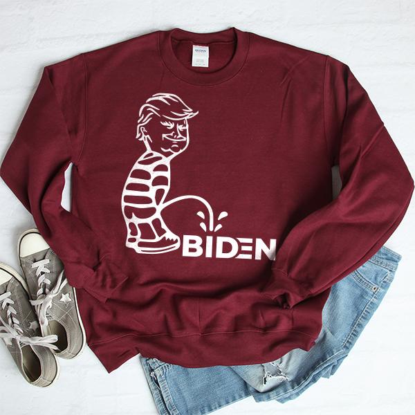 Trump Peeing On Biden - Long Sleeve Heavy Crewneck Sweatshirt