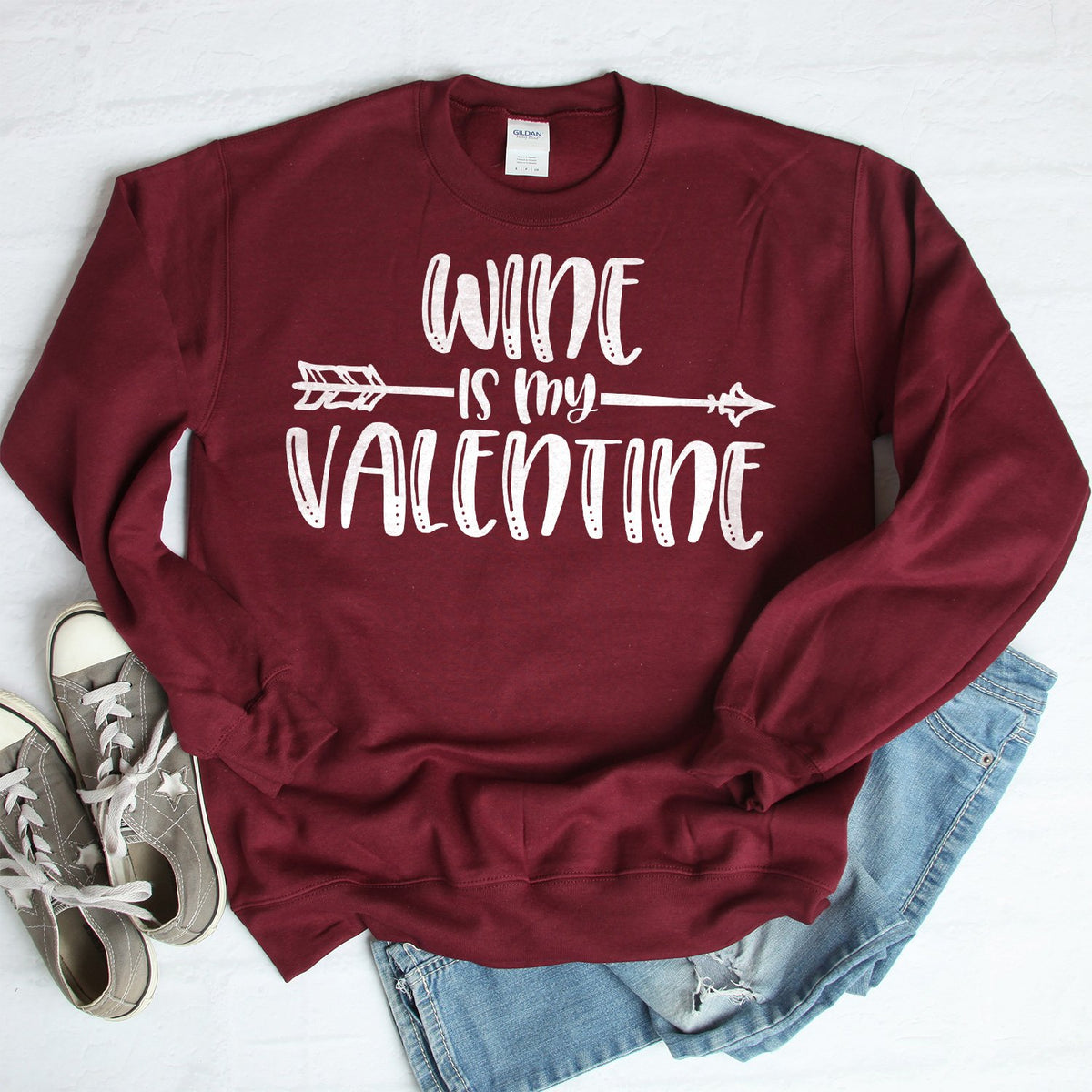 Wine is My Valentine - Long Sleeve Heavy Crewneck Sweatshirt