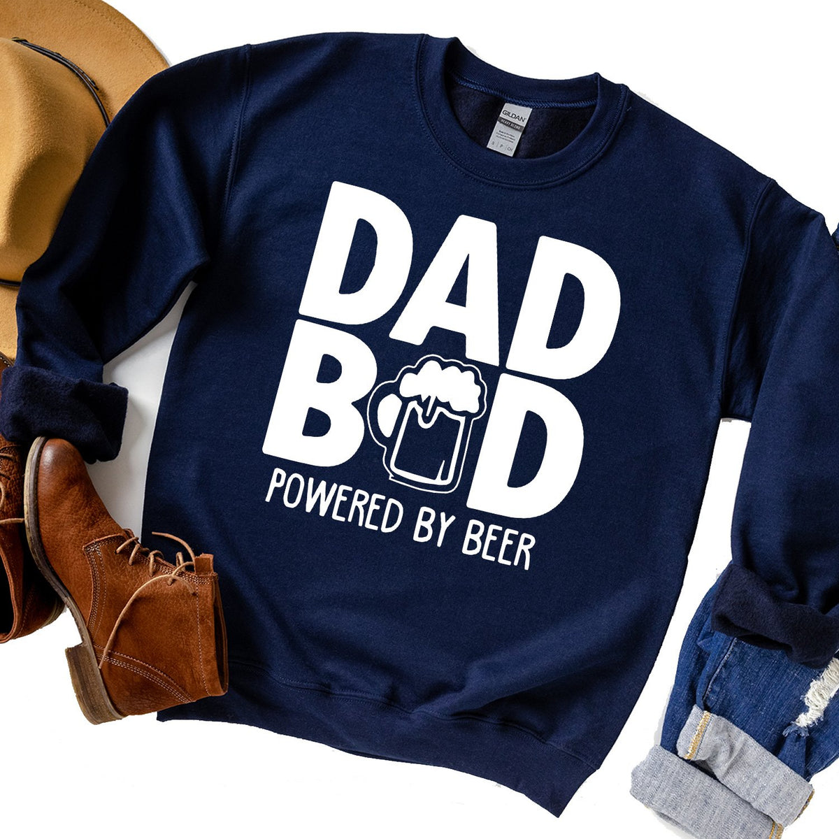 Dad Bod Powered By Beer - Long Sleeve Heavy Crewneck Sweatshirt