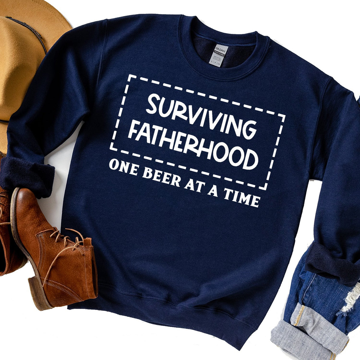 Surviving Fatherhood One Beer At A Time - Long Sleeve Heavy Crewneck Sweatshirt