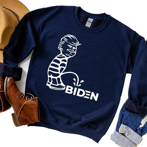 Trump Peeing On Biden - Long Sleeve Heavy Crewneck Sweatshirt