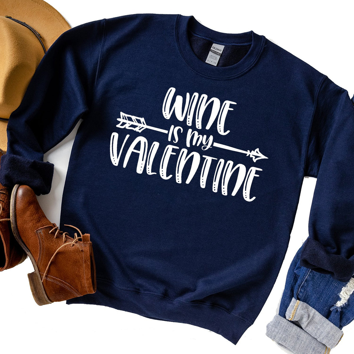 Wine is My Valentine - Long Sleeve Heavy Crewneck Sweatshirt