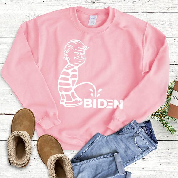 Trump Peeing On Biden - Long Sleeve Heavy Crewneck Sweatshirt