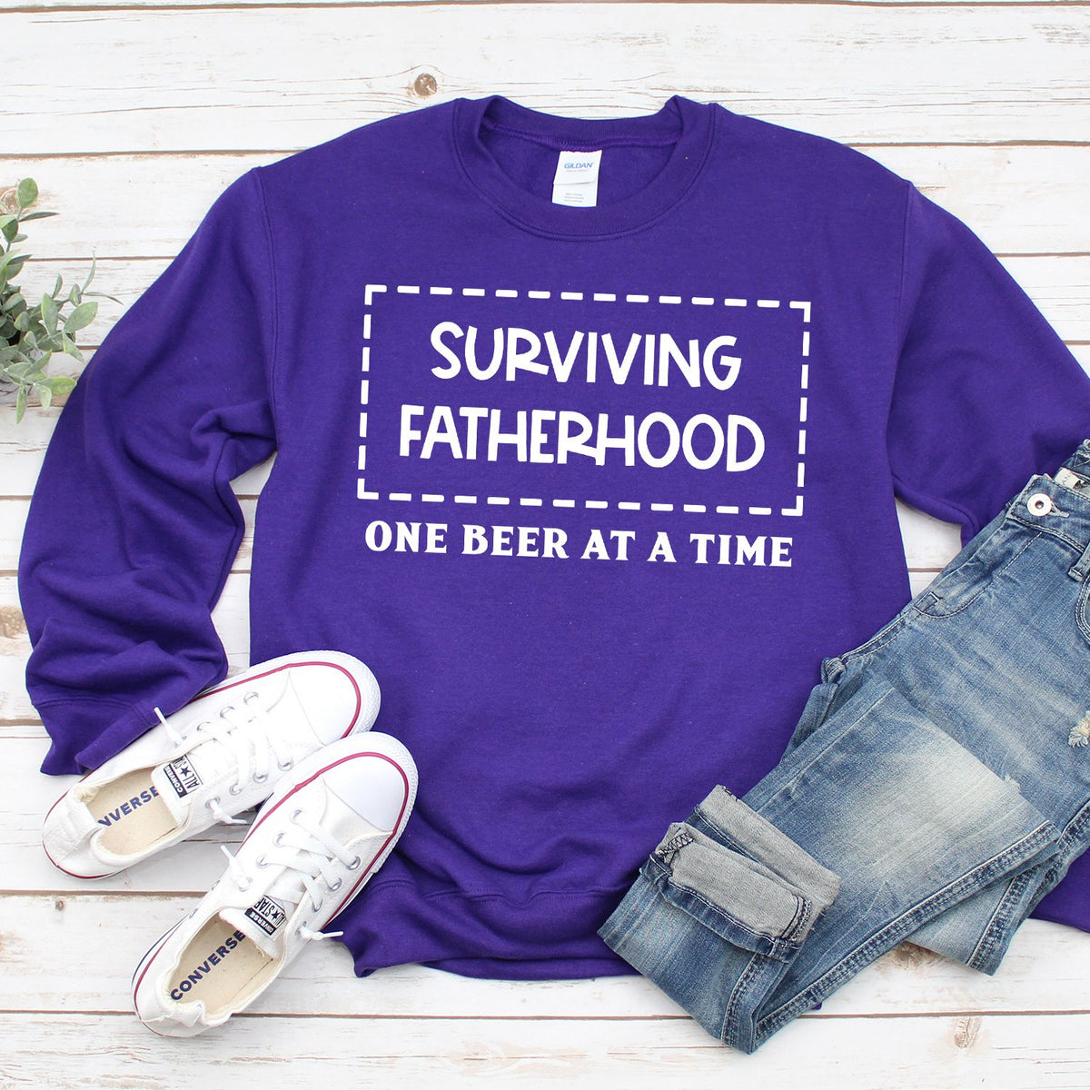 Surviving Fatherhood One Beer At A Time - Long Sleeve Heavy Crewneck Sweatshirt