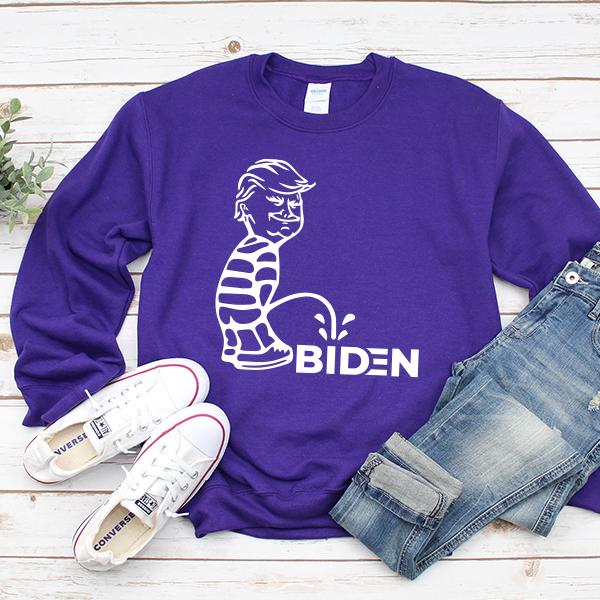 Trump Peeing On Biden - Long Sleeve Heavy Crewneck Sweatshirt