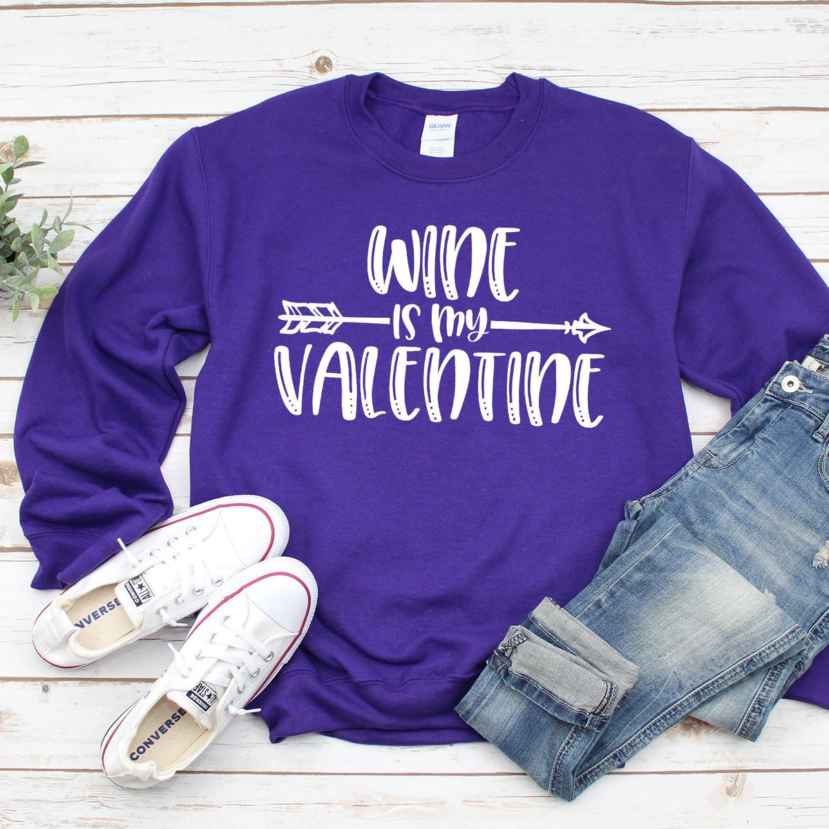 Wine is My Valentine - Long Sleeve Heavy Crewneck Sweatshirt