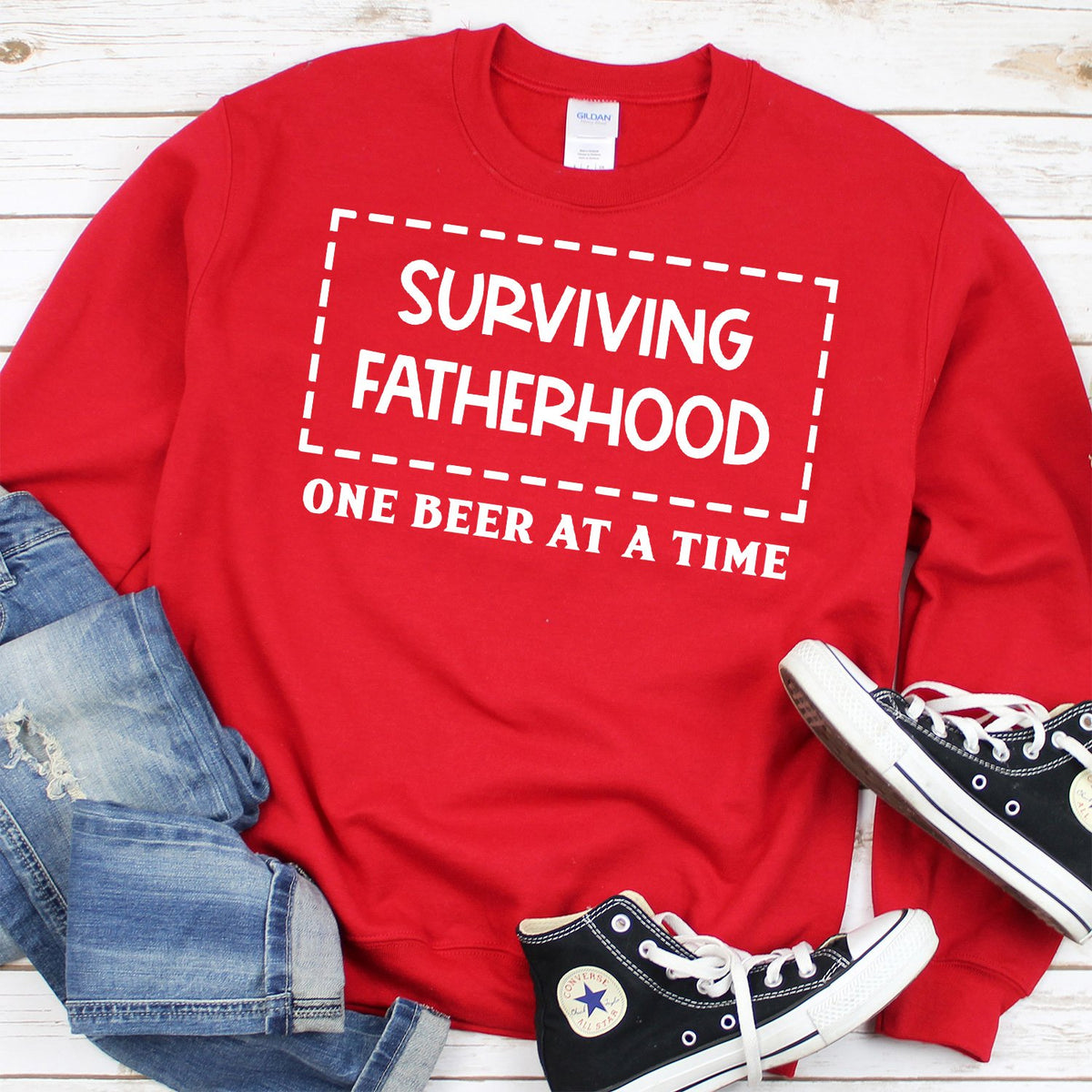 Surviving Fatherhood One Beer At A Time - Long Sleeve Heavy Crewneck Sweatshirt