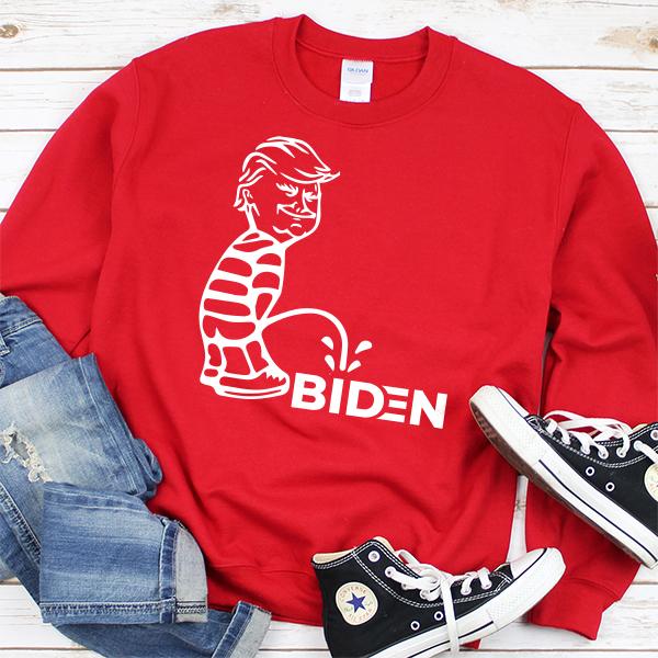 Trump Peeing On Biden - Long Sleeve Heavy Crewneck Sweatshirt