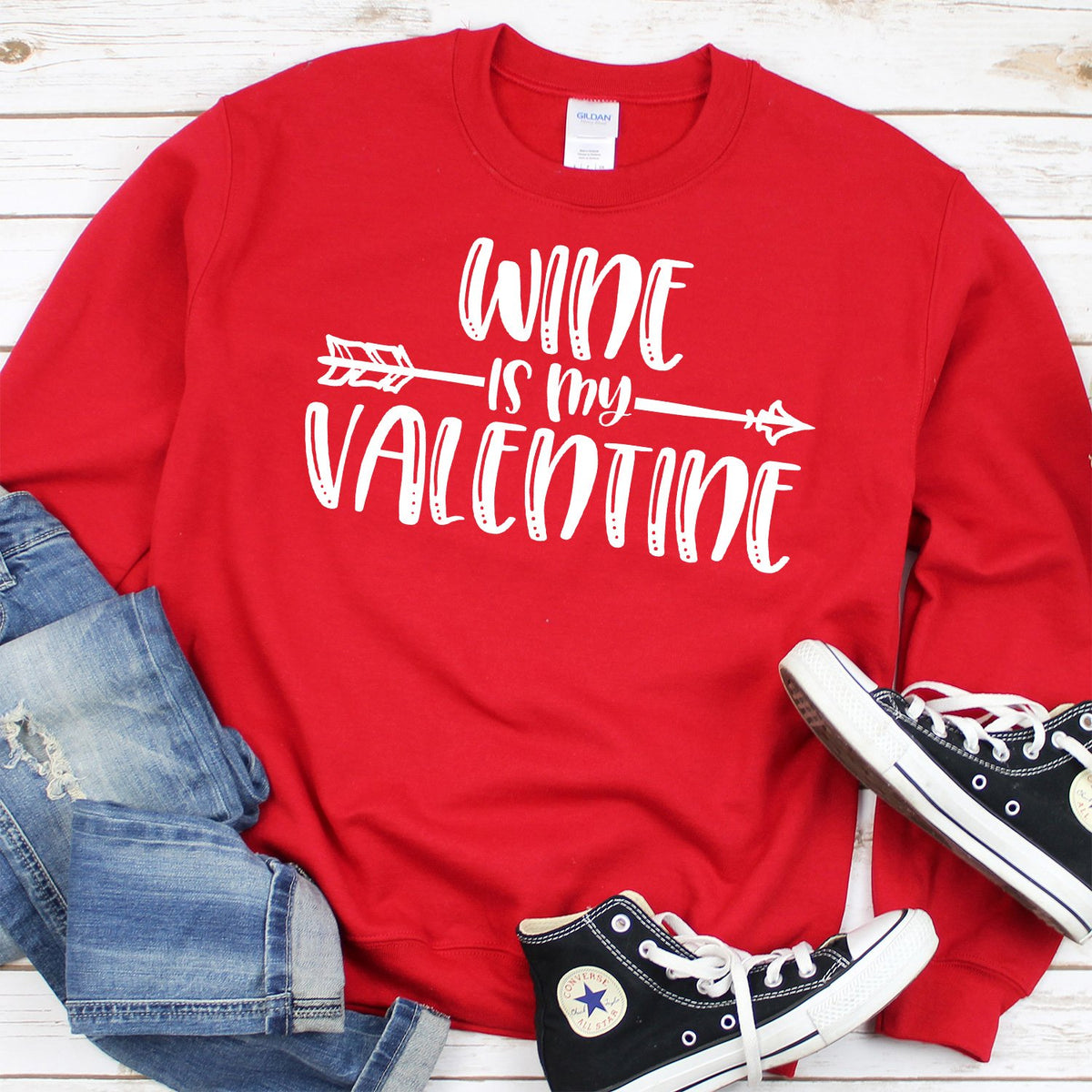 Wine is My Valentine - Long Sleeve Heavy Crewneck Sweatshirt