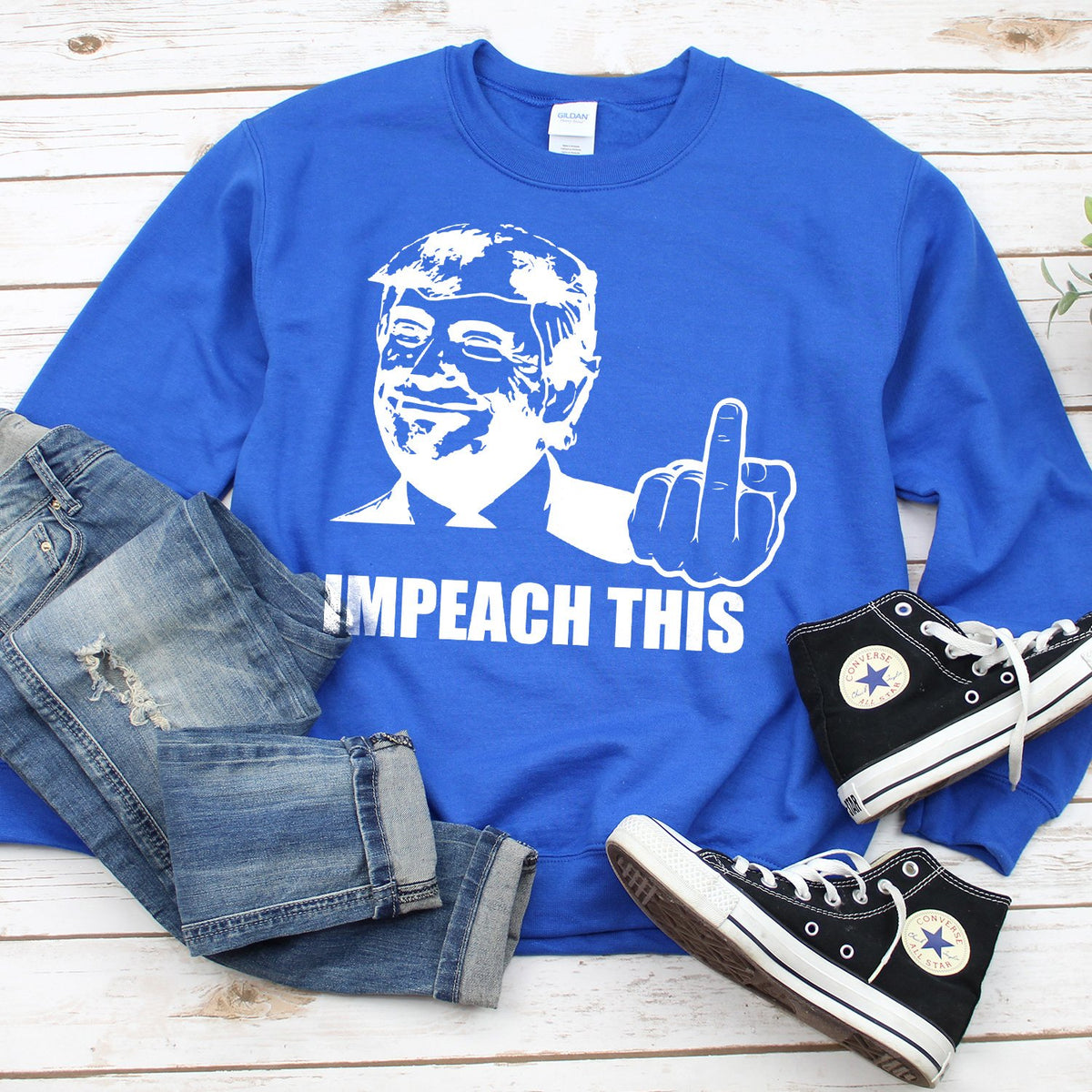 Trump Impeach This Middle Finger - Long Sleeve Heavy Crewneck Sweatshirt