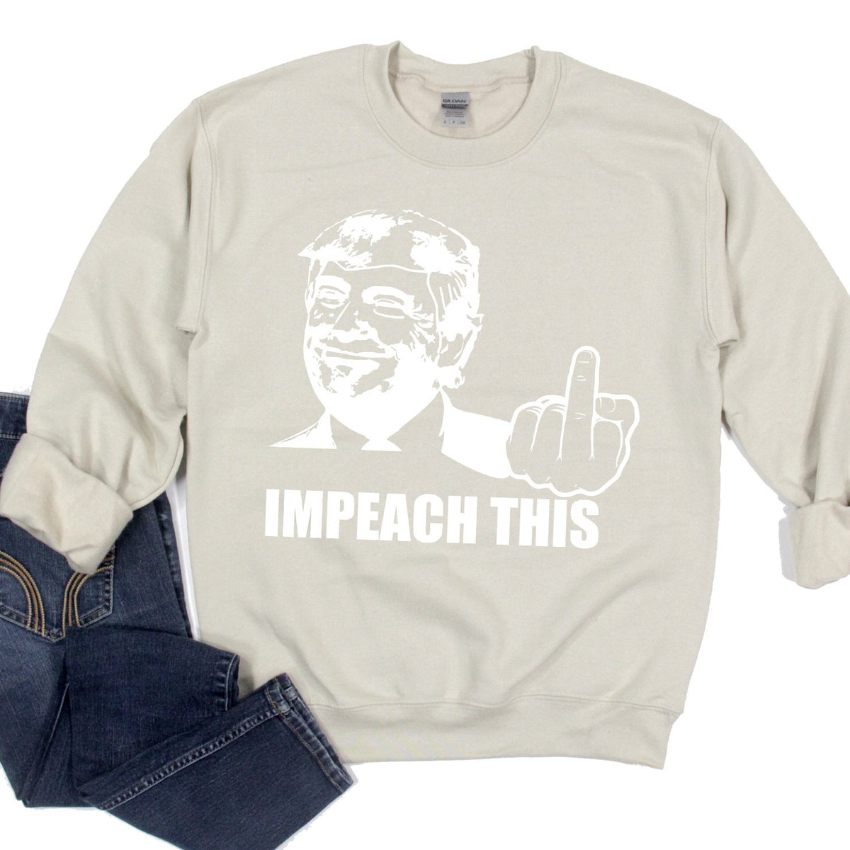 Trump Impeach This Middle Finger - Long Sleeve Heavy Crewneck Sweatshirt